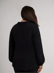 Live Unlimited Black Curve Lace Detail Long Sleeve Top - Image 4 of 4