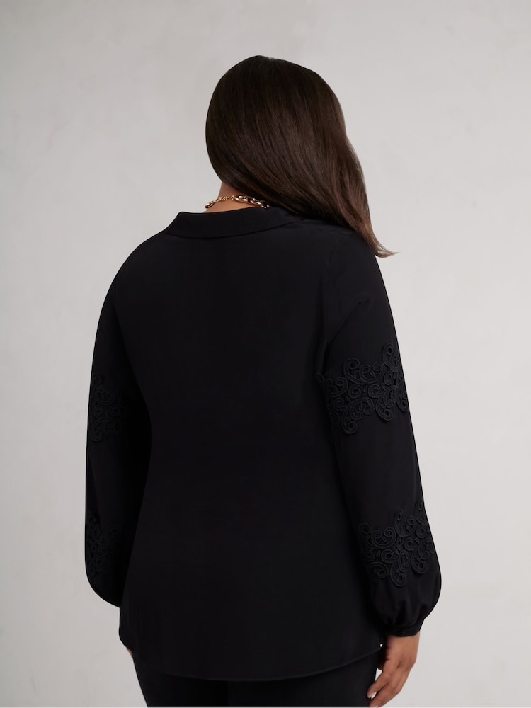 Live Unlimited Black Curve Lace Detail Long Sleeve Top - Image 4 of 4