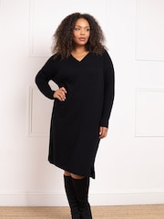 Live Unlimited Black Curve V-Neck Knitted Jumper Dress - Image 1 of 3