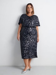 Live Unlimited Blue Curve Sequin Flutter Sleeve Top - Image 1 of 4