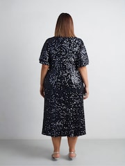 Live Unlimited Blue Curve Sequin Flutter Sleeve Top - Image 2 of 4
