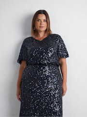 Live Unlimited Blue Curve Sequin Flutter Sleeve Top - Image 3 of 4