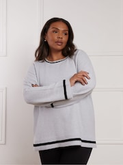 Live Unlimited Grey Curve Round Neck Contrast Stripe Jumper - Image 1 of 4