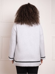 Live Unlimited Grey Curve Round Neck Contrast Stripe Jumper - Image 2 of 4