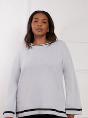 Live Unlimited Grey Curve Round Neck Contrast Stripe Jumper - Image 3 of 4
