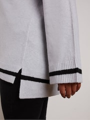 Live Unlimited Grey Curve Round Neck Contrast Stripe Jumper - Image 4 of 4