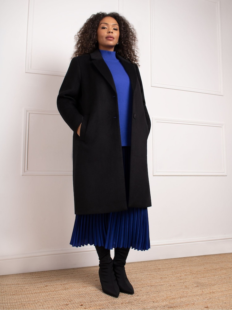 Live Unlimited Black Curve Wool Blend Long Tailored Coat - Image 1 of 3