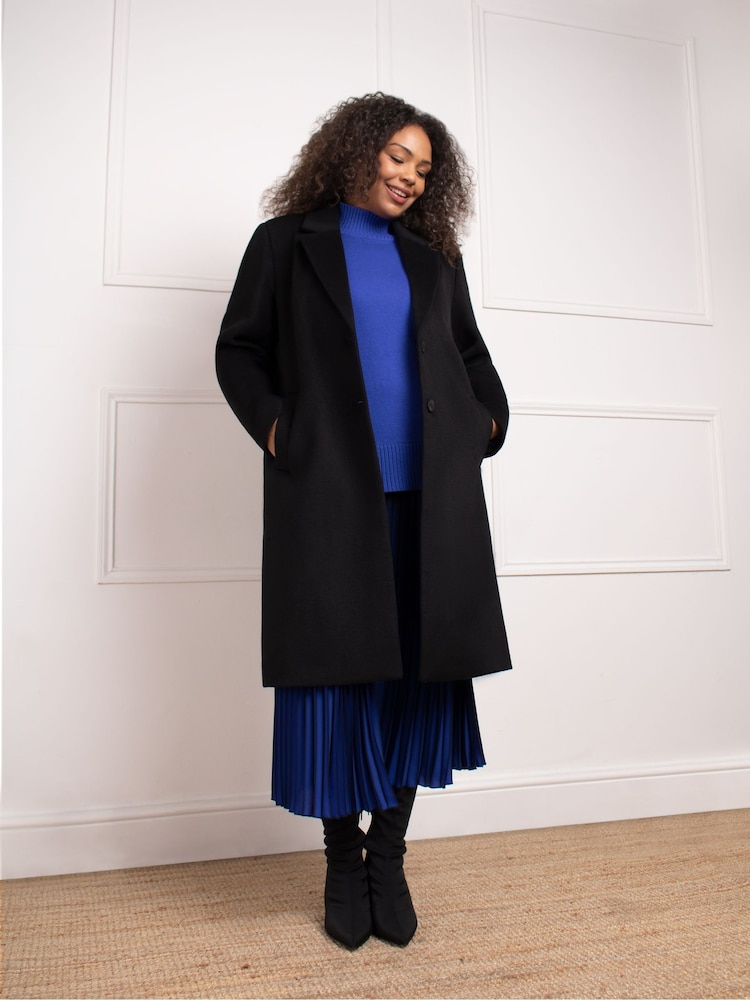 Live Unlimited Black Curve Wool Blend Long Tailored Coat - Image 3 of 3