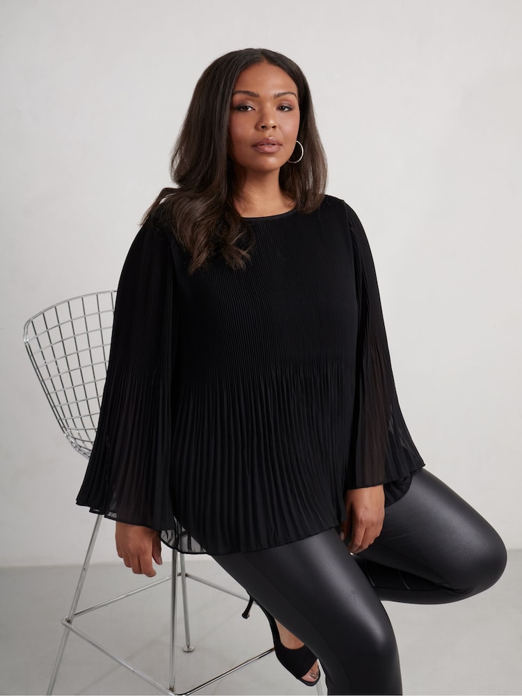 Live Unlimited Black Curve Pleated Top - Image 1 of 5