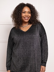 Live Unlimited Black Metallic V-Neck Jumper - Image 1 of 4