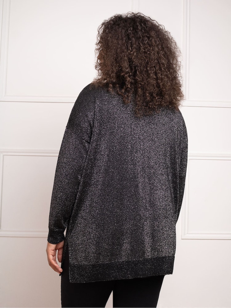 Live Unlimited Black Metallic V-Neck Jumper - Image 2 of 4