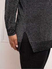 Live Unlimited Black Metallic V-Neck Jumper - Image 3 of 4