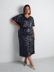 Live Unlimited Blue Navy Sequin Midaxi Skirt - Image 1 of 4