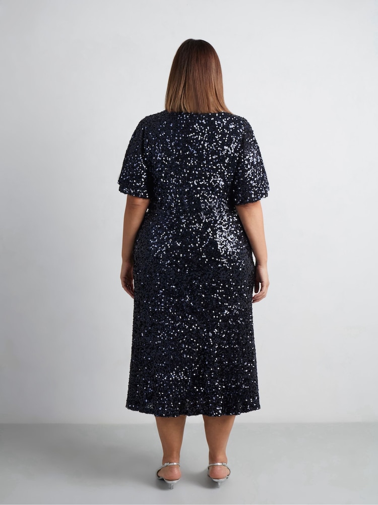 Live Unlimited Blue Navy Sequin Midaxi Skirt - Image 2 of 4