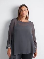 Live Unlimited Grey Curve Asymmetric Hotfix Top - Image 1 of 5