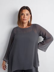 Live Unlimited Grey Curve Asymmetric Hotfix Top - Image 3 of 5