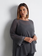 Live Unlimited Grey Curve Asymmetric Hotfix Top - Image 4 of 5