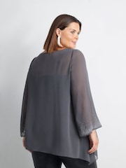 Live Unlimited Grey Curve Asymmetric Hotfix Top - Image 5 of 5