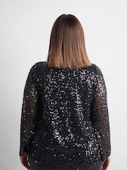Live Unlimited Black Curve Mesh Sequin Long Sleeve Top - Image 4 of 4