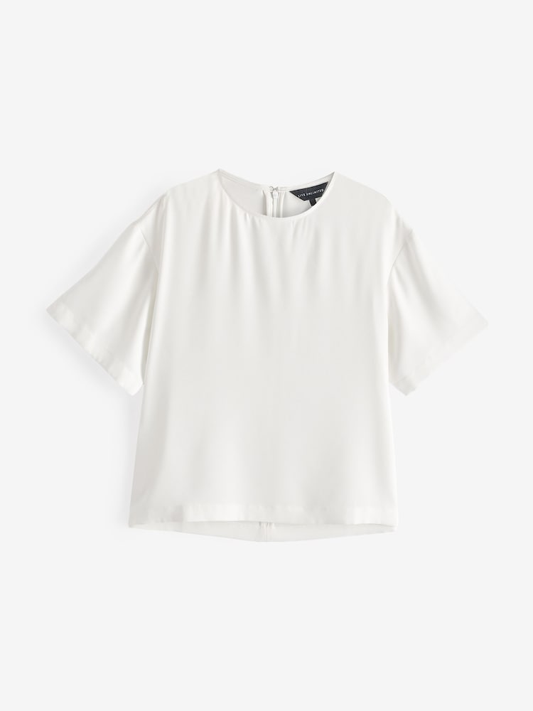 Live Unlimited White Curve Woven Crepe Elevated T-Shirt - Image 1 of 1 Live Unlimited White Curve Woven Crepe Elevated T-Shirt - Image 1 of 1