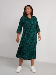 Live Unlimited Green Curve Leopard Jersey Nehru Collar Midi Dress - Image 1 of 5