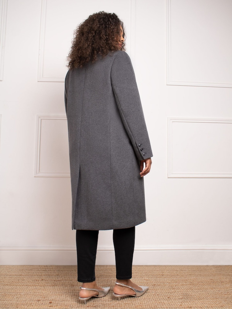 Live Unlimited Grey Curve Wool Blend Long Tailored Coat - Image 2 of 4