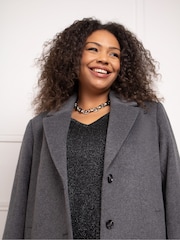 Live Unlimited Grey Curve Wool Blend Long Tailored Coat - Image 4 of 4