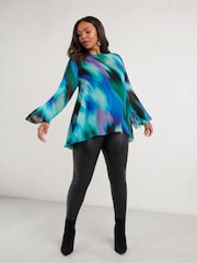 Live Unlimited Blue Curve Abstract Print Blouse - Image 1 of 6