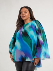 Live Unlimited Blue Curve Abstract Print Blouse - Image 2 of 6