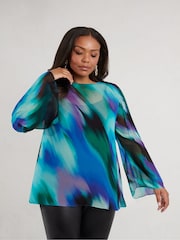 Live Unlimited Blue Curve Abstract Print Blouse - Image 3 of 6