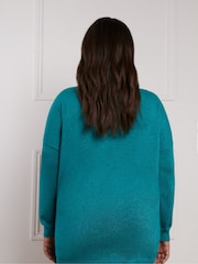 Live Unlimited Green Metallic V-Neck Jumper - Image 3 of 5