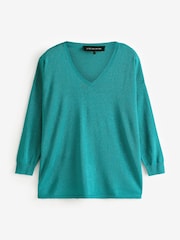 Live Unlimited Green Metallic V-Neck Jumper - Image 4 of 5