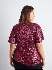 Live Unlimited Red Curve Sequin Flutter Sleeve Top - Image 6 of 6