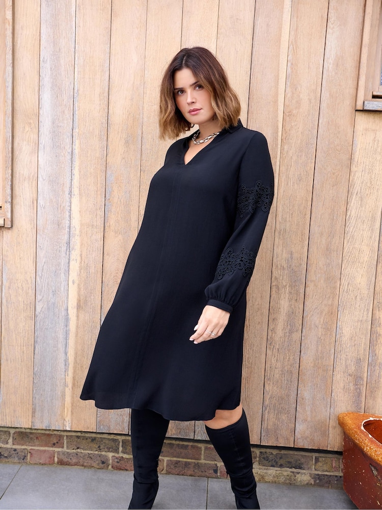 Live Unlimited Curve Petite Lace Detail Long Sleeve Dress - Image 1 of 6