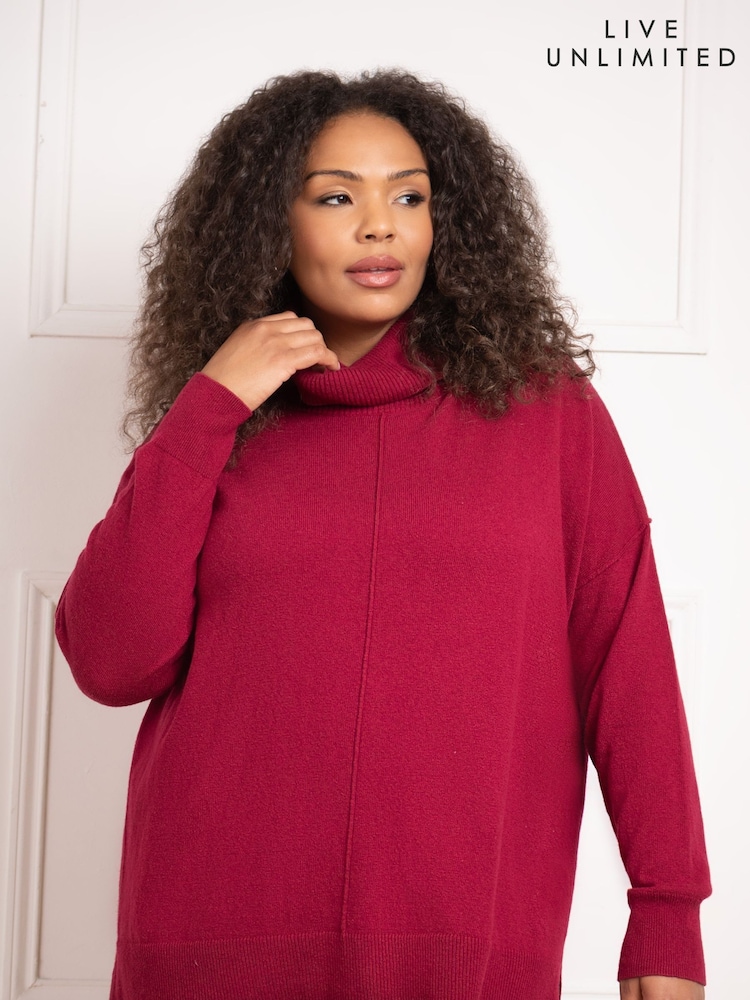 Live Unlimited Red Curve Roll Neck Jumper - Image 6 of 6