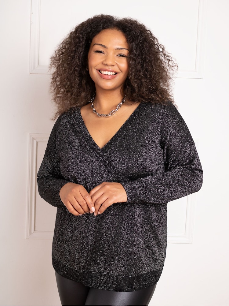 Live Unlimited Black Curve Metallic Wrap Jumper - Image 1 of 4