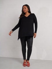Live Unlimited Curve Petite Jersey Asymmetric Chiffon Hem Top - Image 1 of 5