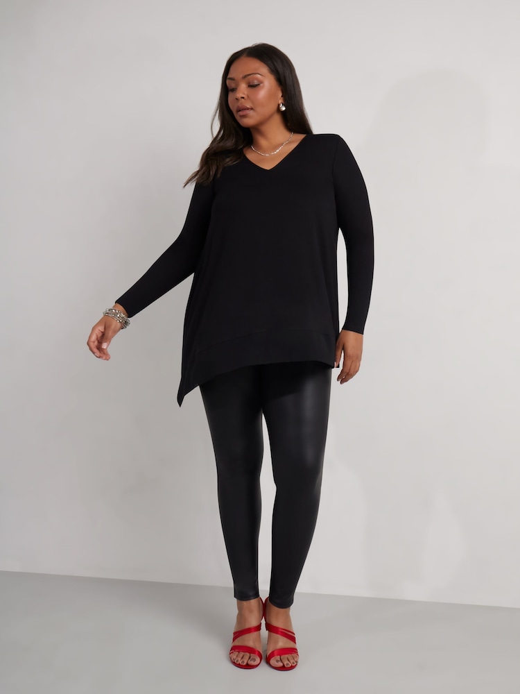 Live Unlimited Curve Petite Jersey Asymmetric Chiffon Hem Top - Image 1 of 5