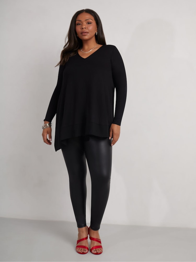 Live Unlimited Curve Petite Jersey Asymmetric Chiffon Hem Top - Image 2 of 5