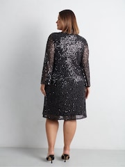 Live Unlimited Black Curve Mesh Sequin Long Sleeve Dress - Image 5 of 7