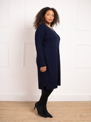 Live Unlimited Blue Curve V-Neck Knitted Jumper Dress - Image 3 of 7