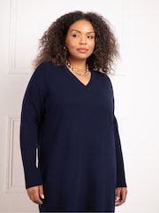 Live Unlimited Blue Curve V-Neck Knitted Jumper Dress - Image 4 of 7