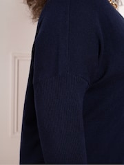 Live Unlimited Blue Curve V-Neck Knitted Jumper Dress - Image 5 of 7