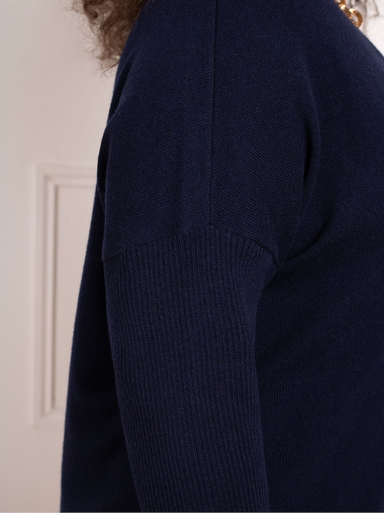 Live Unlimited Blue Curve V-Neck Knitted Jumper Dress - Image 5 of 7