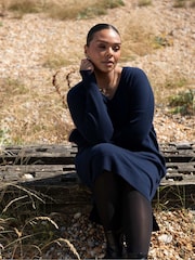 Live Unlimited Blue Curve V-Neck Knitted Jumper Dress - Image 6 of 7