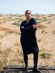 Live Unlimited Blue Curve V-Neck Knitted Jumper Dress - Image 7 of 7