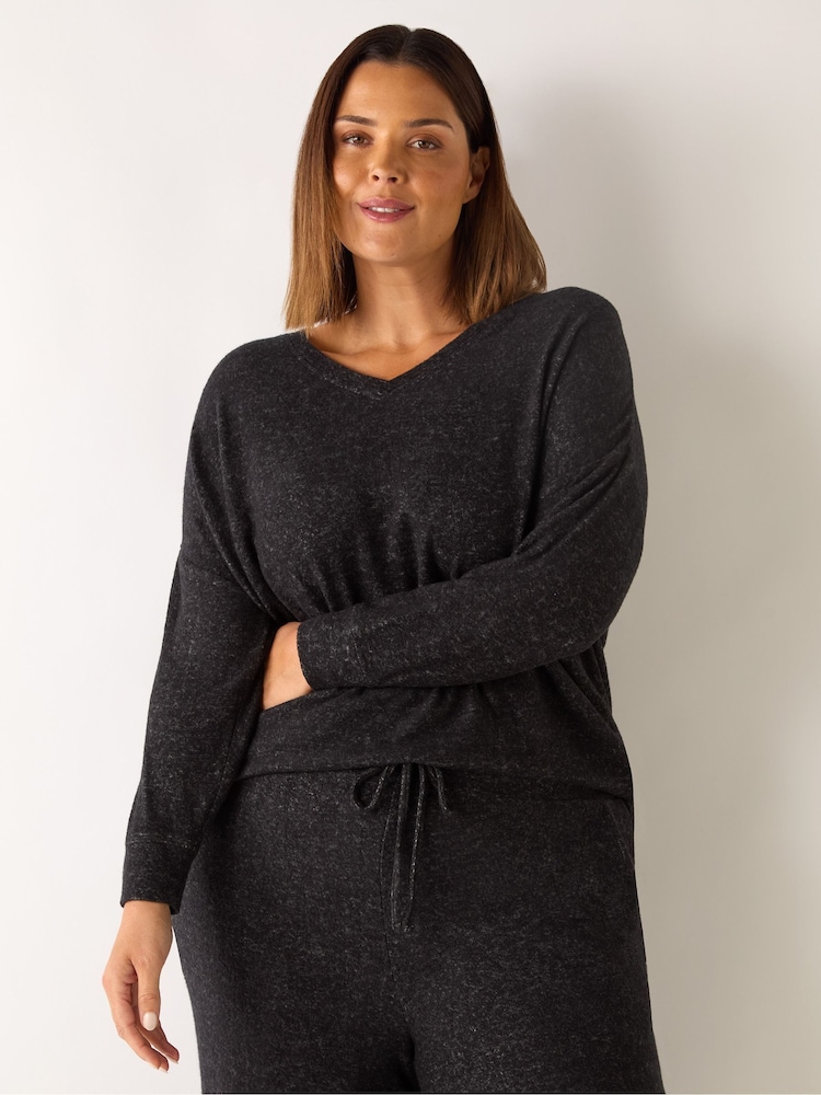 Live Unlimited Grey Supersoft V-Neck Relaxed Longline Top - Image 1 of 1