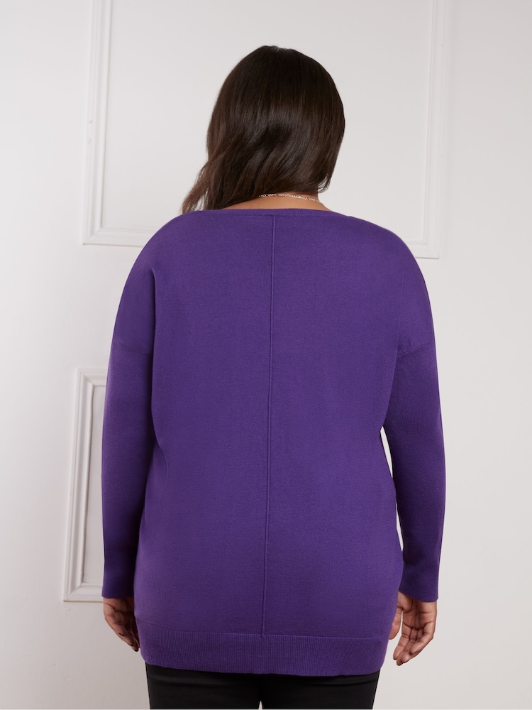 Live Unlimited Purple Relaxed V-Neck Jumper - Image 2 of 3 Live Unlimited Purple Relaxed V-Neck Jumper - Image 2 of 3