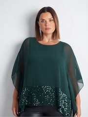 Live Unlimited Green Curve Chiffon Sequin Trim Overlayer Top - Image 1 of 4