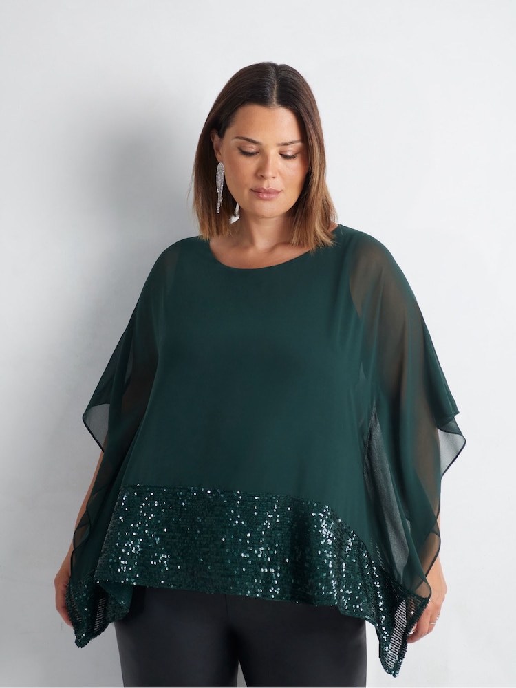 Live Unlimited Green Curve Chiffon Sequin Trim Overlayer Top - Image 2 of 4